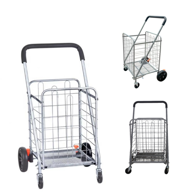 Aluminum folding hand travel luggage trolley cart with wheels, Folding Collapsible Storage Trolley Cart Shopping Crate