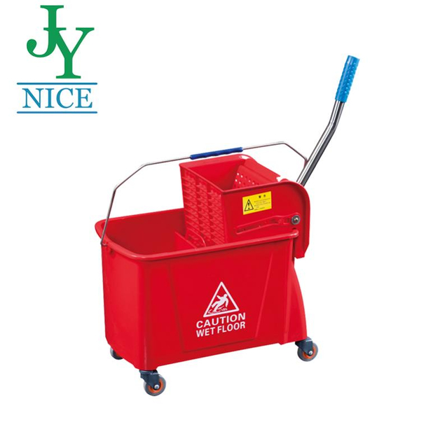 24L Red Plastic Mop Bucket With Wheels Workshop House Mop Wringer Cleaning Bucket