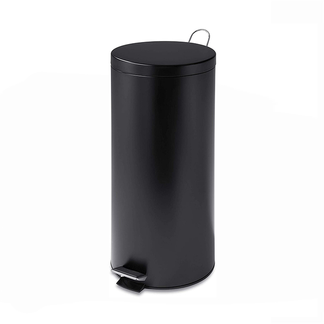 Amazon Best Selling Round Stainless Steel Step Trash Can with Liner, Black, 30-Liter Per 8-Gallon