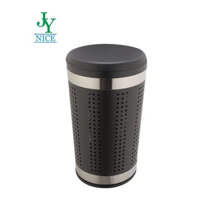 35L Customizable Bathroom Dirty Laundry Hamper with PU Leather Lid Home House Stainless Steel Round Kids Laundry Bin