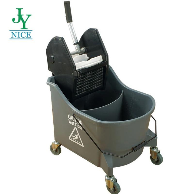 46Qt. Gray Black Plastic Side Press Swabber Cleaning Wringer Heavy Duty Public Places Mop Bucket