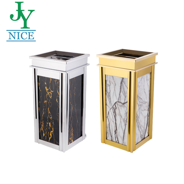 Standing Marble Trash Bin with Ashtray Hotel Hospital Bank Shopping Mall Lobby Stainless Steel Ashtray Bin