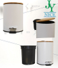 Household Step On Trash Can with Wooden Lid Hotel Room Office Kitchen Rubbish Bin Stainless Steel Foot Pedal Waste Bin