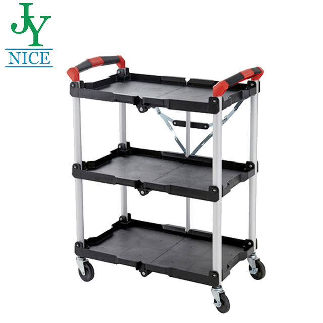 restaurant food service cart folding hotel room canteen kitchen service food cart warehouse 3 layer mobile tool trolley cart