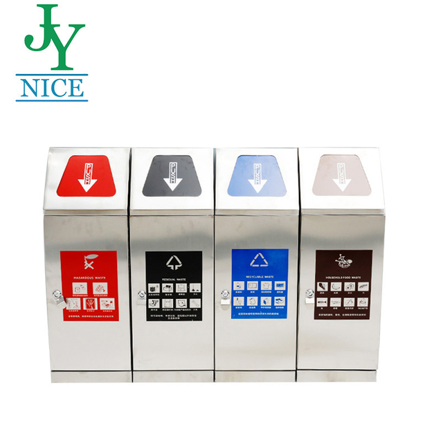 4 Compart Box Trash Bin Sorting Stainless Steel Dustbin with Lid Customized Color Painted Waste Classification Recycle Bin