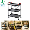 Factory made Wholesale 3 Tiers Plastic Restaurant Servicing Cart Food Servicing Folding Trolley Cart