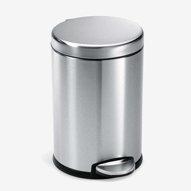 Gallon Round Bathroom Step Trash Can, 4.5 Liter / 1.2 Gallon, Brushed Stainless Steel Waste Bin