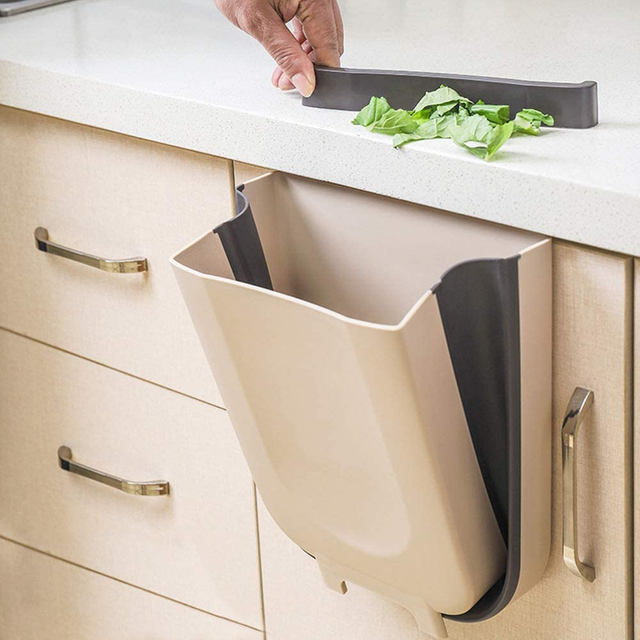 Kitchen Cabinet Small Trash Can Plastic Folding Waste Basket