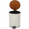 Home Basics 3 Lt Steel Step Waste Bin with Bamboo Top White 1 Pack