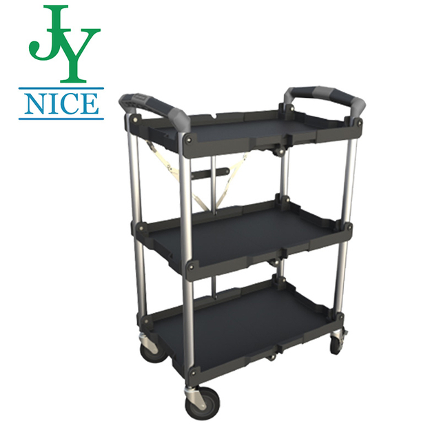 2020 factory made folding service mobile Cart with Four wheels for shopping fishing tools convey Food Serving Trolley