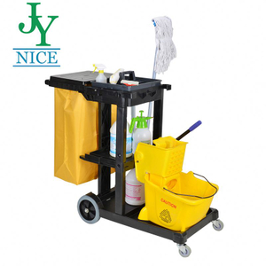 Clean Trolley Janitor Cart with Mop Bucket Hotel Cleaning Trolley