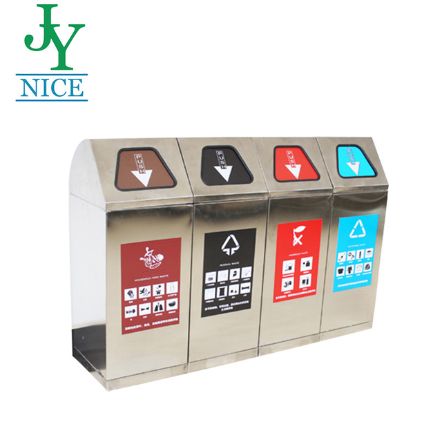 Push Lid Trash Bin Sorting Litter Bin with Inner Bucket Amusement Theme Park Stainless Steel Garbage Container Rubbish Can