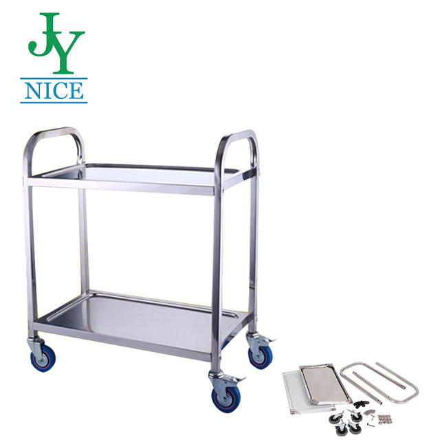 Hotel dining hall kitchen mobile stainless steel tea cart 3 layers 2 tier restaurant food service transport trolley