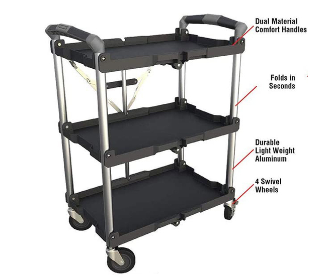 Metal Storage Shelves Multifunctional Trolley with Utility Handles Easy Folded Assembly Cart for Kitchen,Office Etc.