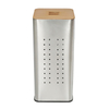 60L Square Shape Household Essentials Basket Metal Laundry Hamper - Breathable And Wood Lid - Iron