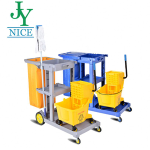 hotel/hospital/school plastic cleaning handcart with cleaning supplies Multifunction housekeeping mop wringer trolley