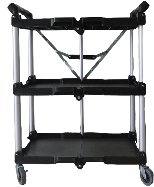 2021 New Collapsible Service Cart Hotel Canteen Kitchen Mobile Tool Cart Folding Food Trolley for Restaurant Bussing Cart