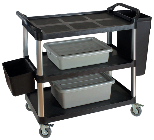 High Quality Black canteen Plastic trolley heavy duty school 3 layers Utility cart Hotel kitchen Food Service Cart