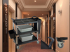 hotel meal delivery 3 layers Food trolley with cutlery box canteen kitchen Four Wheels Gray Black Plastic Service Utility Cart