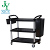 hotel meal delivery 3 layers Food trolley with cutlery box canteen kitchen Four Wheels Gray Black Plastic Service Utility Cart