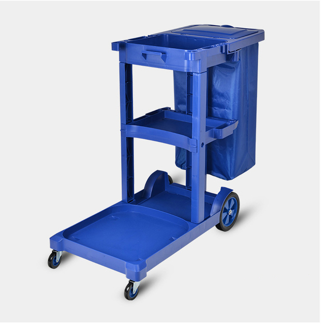 2021 Factory Made Plastic Mobile Utility Cart Cleaning Trolley Janitor Cart Hotel Restaurant Cart with Rubber Caster Wheels