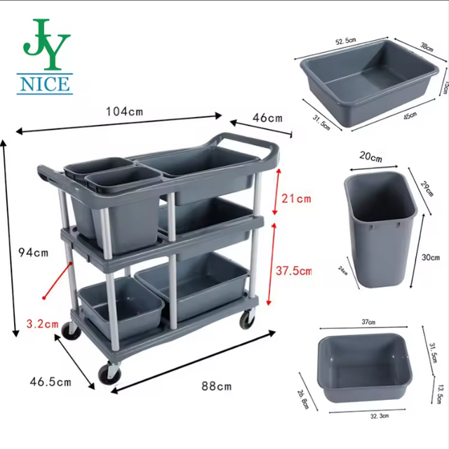 Hotel collection trolley with container PP plastic kitchen plate collect cleaning service cart