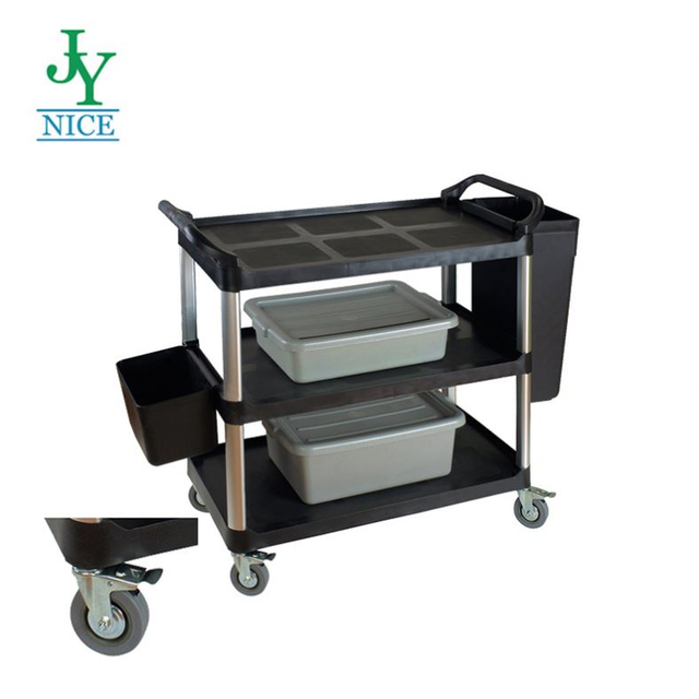 Lightweight hand pull Folding Serving Trolley With Wheels heavy duty PP plastiv 3 layers supermarket cargo Service Cart