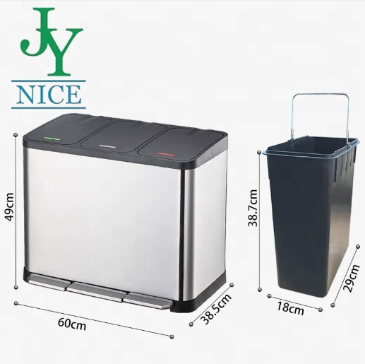 2021 New Arrival Large Capacity Bin 3 Bucket Pedal Can Sorting Garbage Trash Bin
