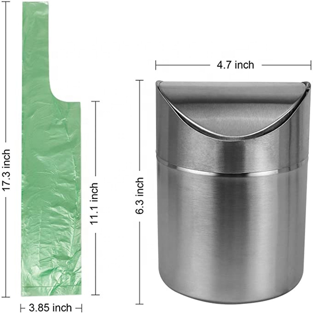 2021 New Mini Desktop Bin Stainless Steel Swing Lid Trash Can Set 1.5 L / 0.40 Gal
