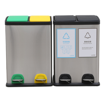 Outdoor Double Bin Trash Can with Foot Step Pedal Waste Bin Cabinet Kitchen