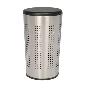 Brushed Steel Laundry Bin & Hamper 46L Ventilated Clothes Basket with Polished MDF Lid Life Time Warranty
