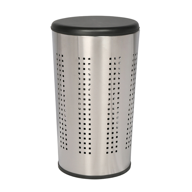 Brushed Steel Laundry Bin & Hamper 46L Ventilated Clothes Basket with Polished MDF Lid Life Time Warranty