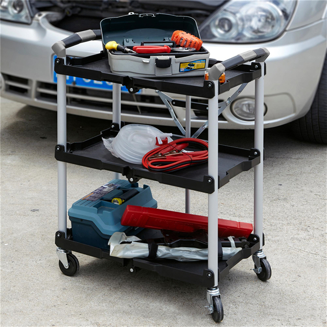 Two-three shelf stainless steel rolling room service cart General craftsman service cart
