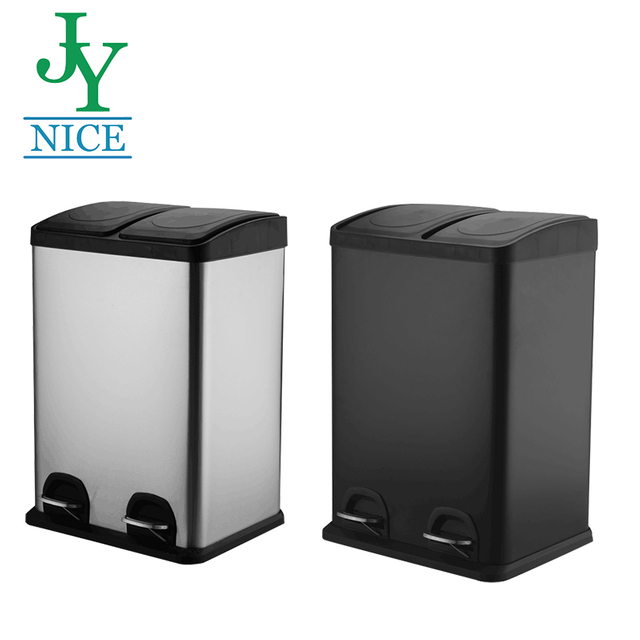Industrial Foot Pedal Recyclable Iron Garbage Can Office Trash Can 30L 40L Square Stainless Steel Double Compartment Waste Bin