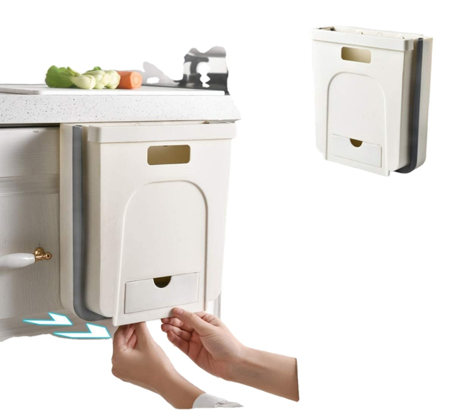 Garbage Car Trash Can Wall Mounted Foldable Cleaning Wall Mounted Folding Waste Bin Kitchen Cabinet Door Hanging Trash Bin